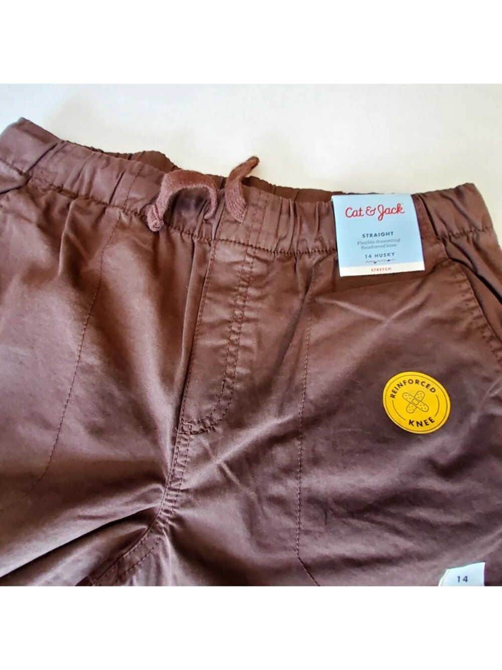 Cat & Jack Boys Brown Pants Reinforced Knees 14 Husky Straight Fit Elastic Waist - Picture 9 of 9